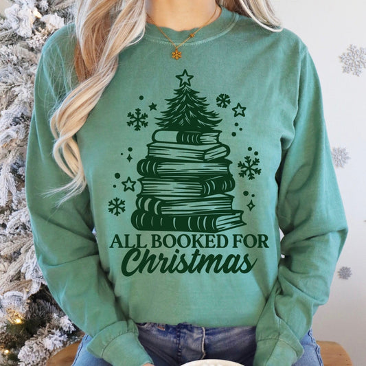 All Booked For Christmas (Green Print) - Comfort Colors